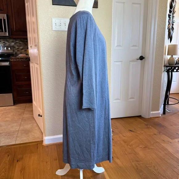 NWT J. Jill Seamed 3/4 Sleeve Cotton/Modal Jersey Knit Dress Heathered Blue Sz L - Picture 3 of 8